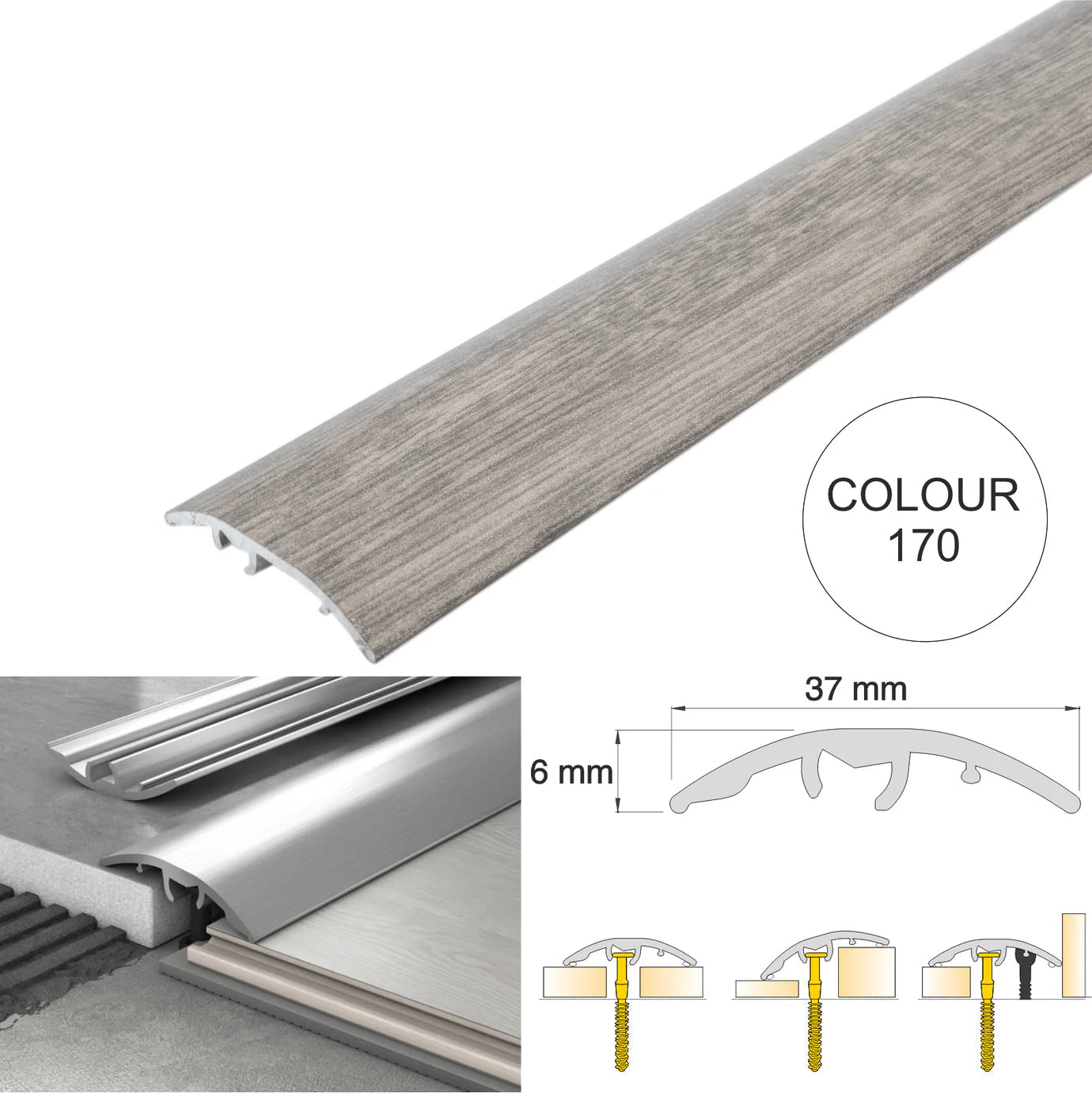 37mm Aluminium 4-in-1 Multi-Purpose Door Threshold Trim – Adjustable Floor Transition Strip