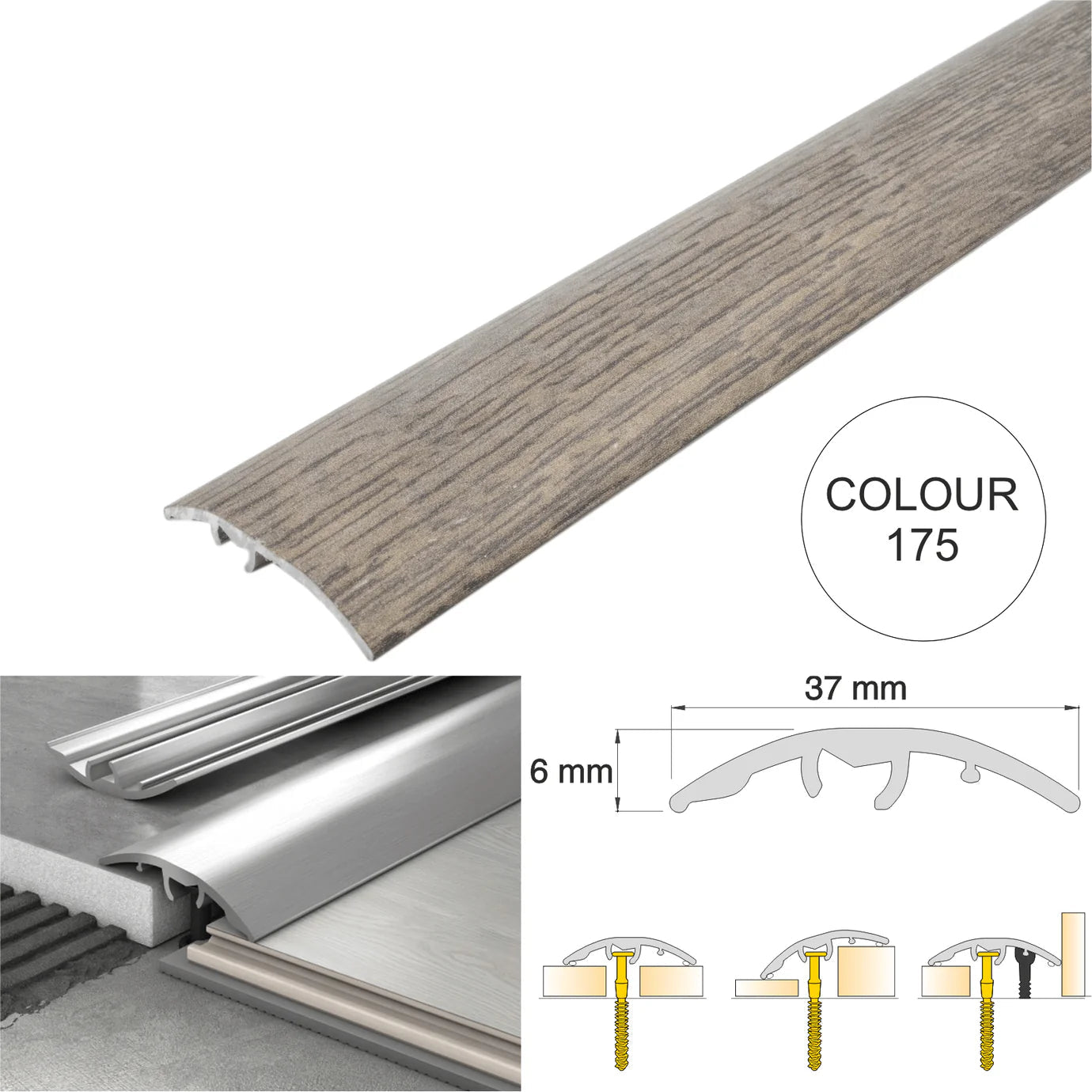 37mm Aluminium 4-in-1 Multi-Purpose Door Threshold Trim – Adjustable Floor Transition Strip