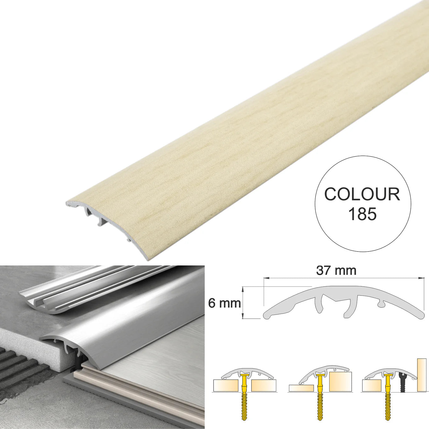 37mm Aluminium 4-in-1 Multi-Purpose Door Threshold Trim – Adjustable Floor Transition Strip