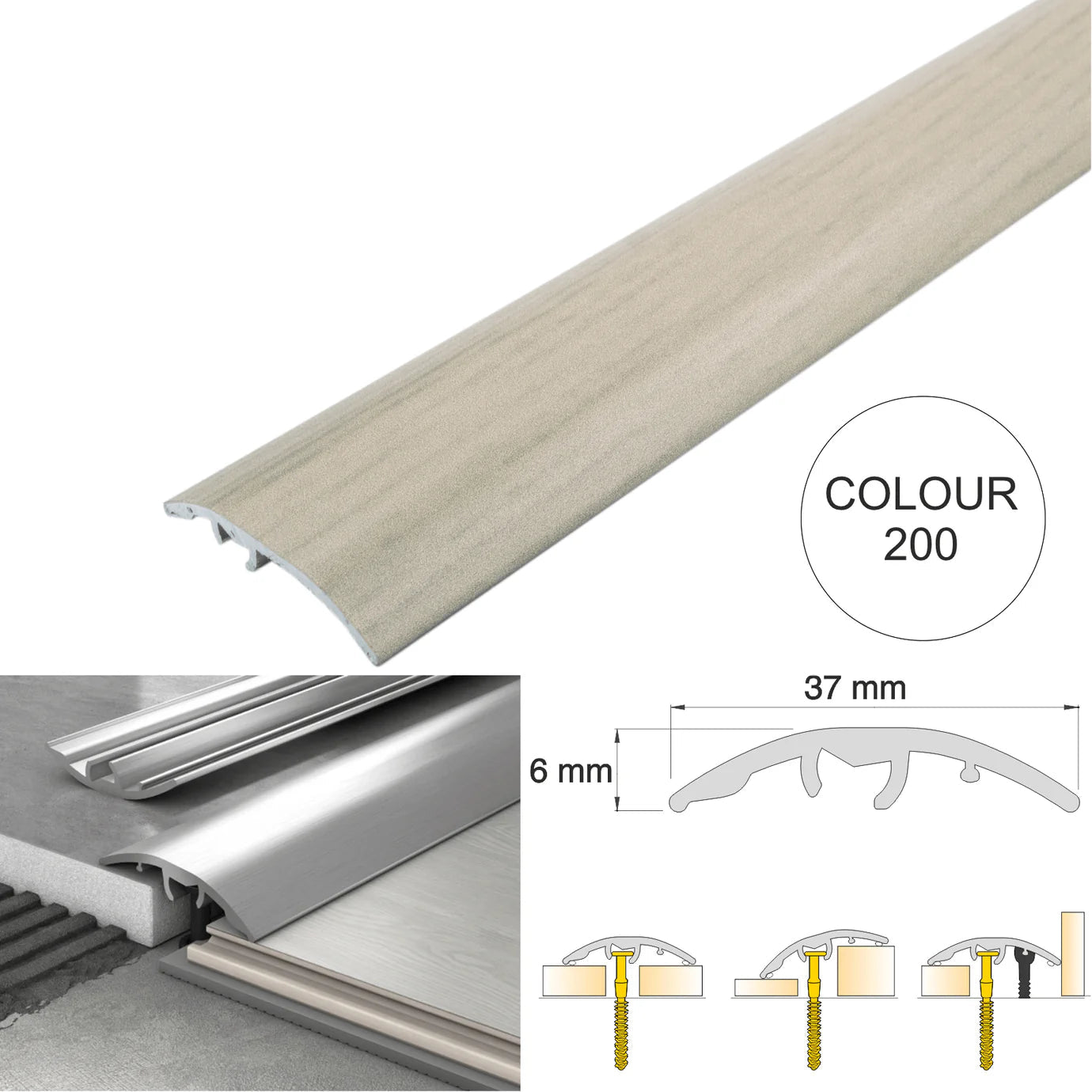 37mm Aluminium 4-in-1 Multi-Purpose Door Threshold Trim – Adjustable Floor Transition Strip