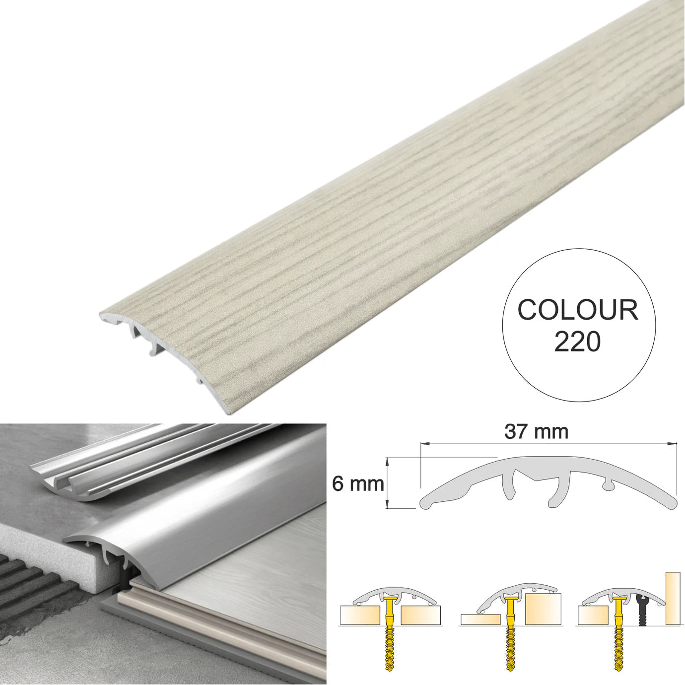 37mm Aluminium 4-in-1 Multi-Purpose Door Threshold Trim – Adjustable Floor Transition Strip