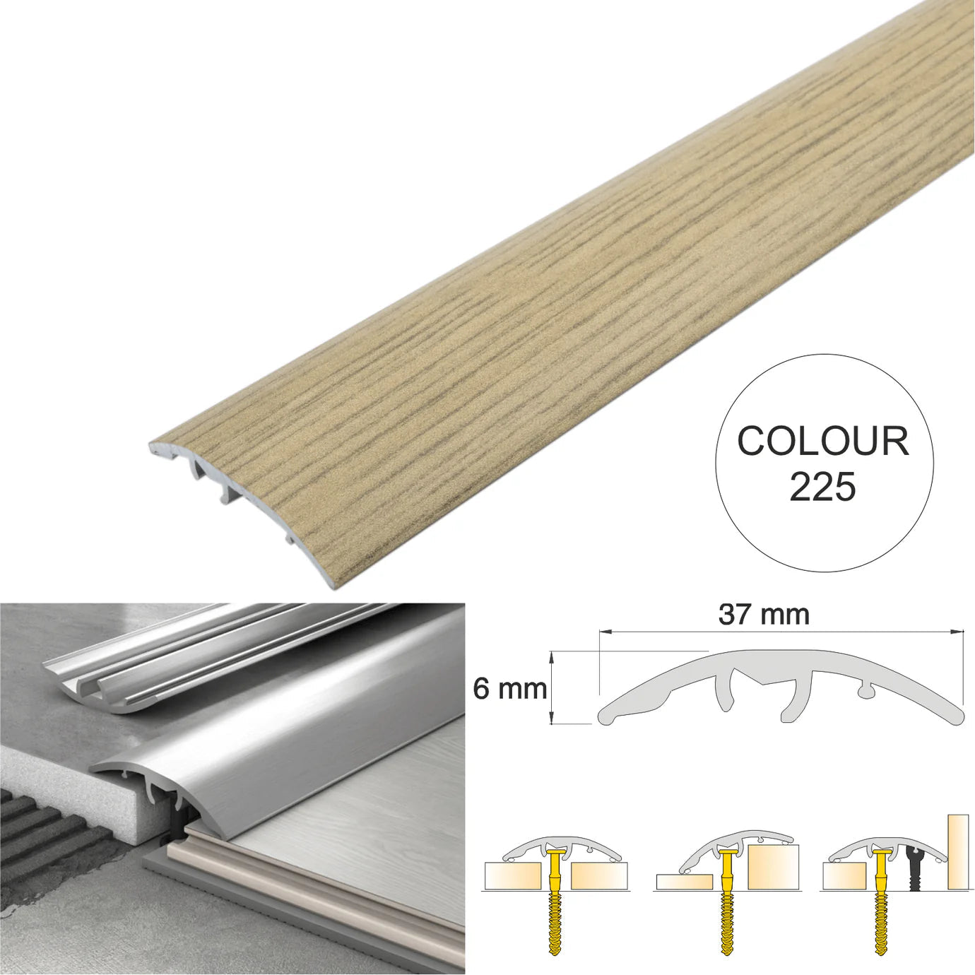 37mm Aluminium 4-in-1 Multi-Purpose Door Threshold Trim – Adjustable Floor Transition Strip