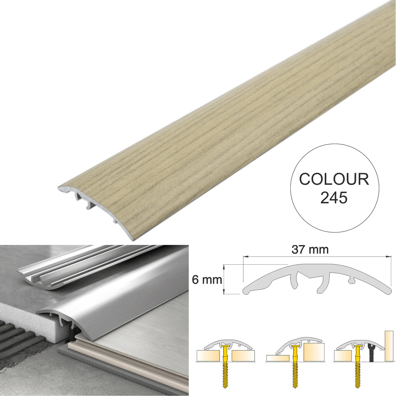 37mm Aluminium 4-in-1 Multi-Purpose Door Threshold Trim – Adjustable Floor Transition Strip