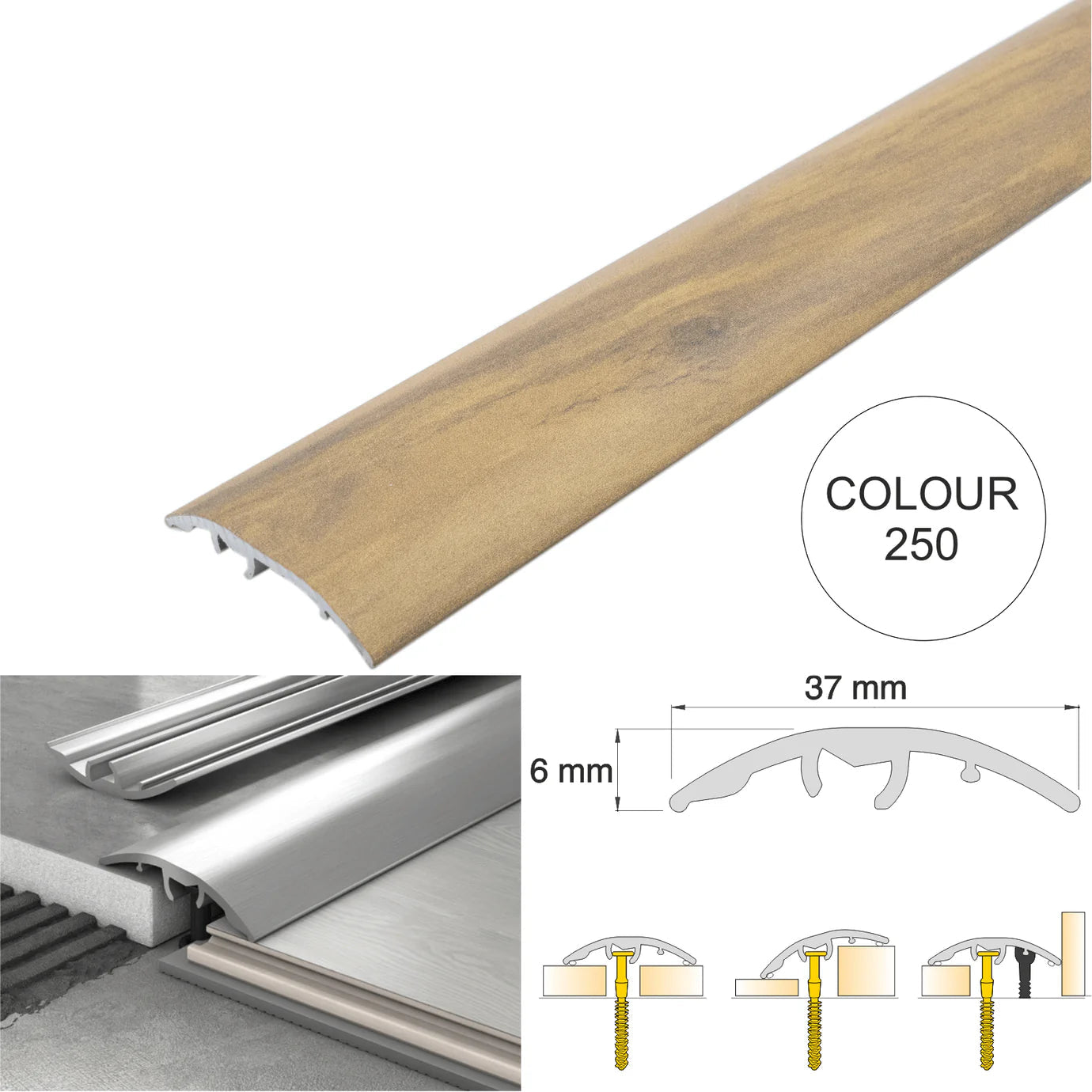 37mm Aluminium 4-in-1 Multi-Purpose Door Threshold Trim – Adjustable Floor Transition Strip