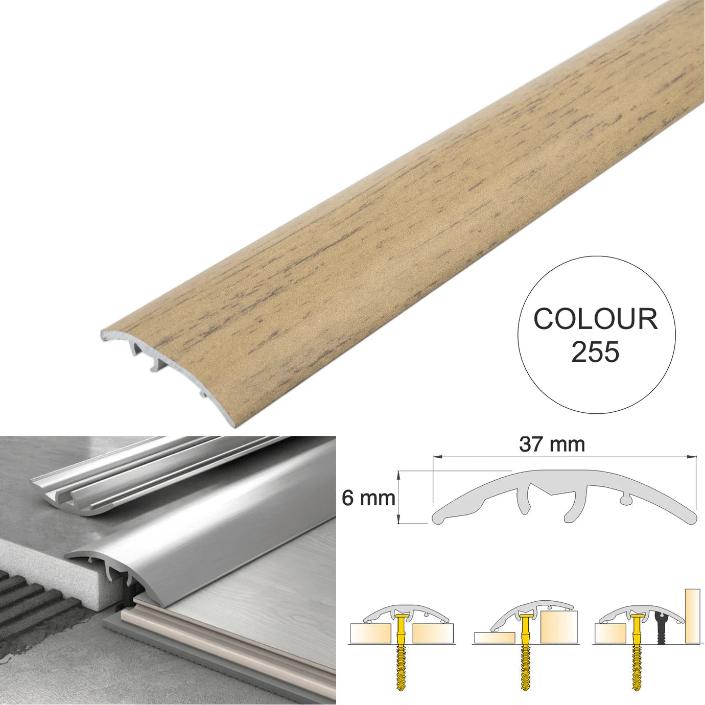 37mm Aluminium 4-in-1 Multi-Purpose Door Threshold Trim – Adjustable Floor Transition Strip