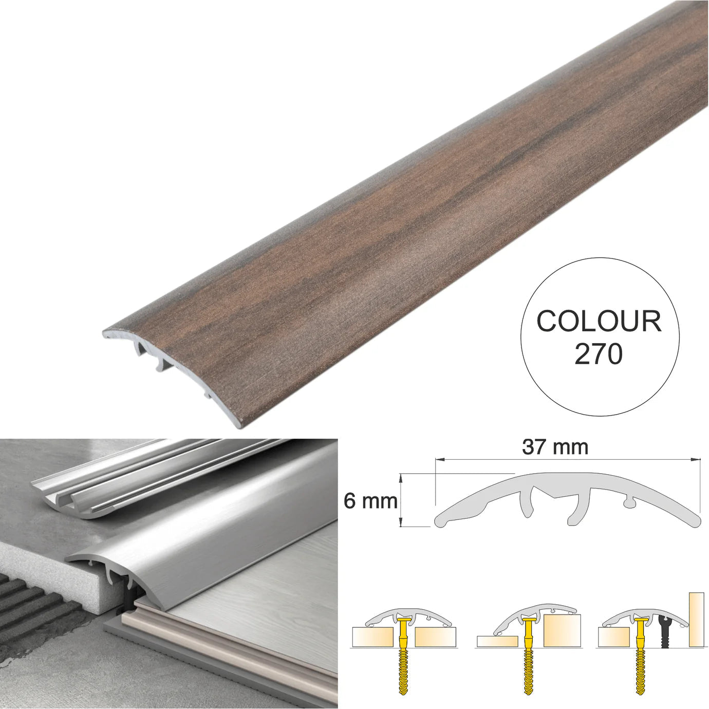 37mm Aluminium 4-in-1 Multi-Purpose Door Threshold Trim – Adjustable Floor Transition Strip