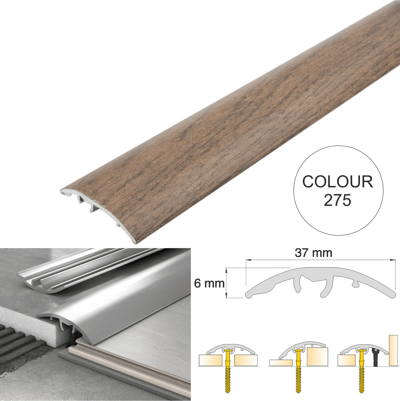 37mm Aluminium 4-in-1 Multi-Purpose Door Threshold Trim – Adjustable Floor Transition Strip