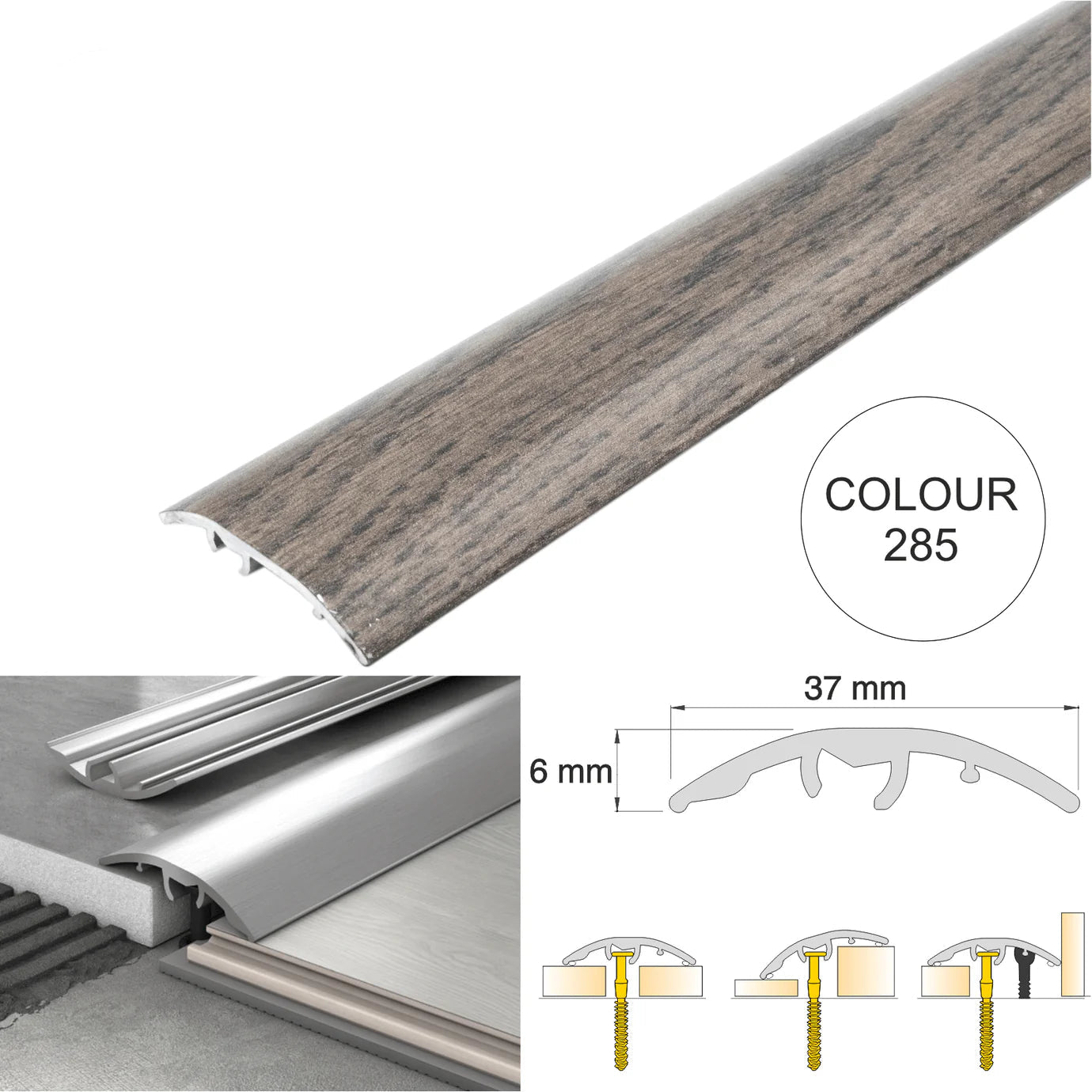 37mm Aluminium 4-in-1 Multi-Purpose Door Threshold Trim – Adjustable Floor Transition Strip