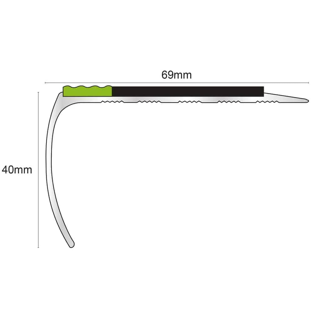 Aluminium Stair Nosing 69 × 40mm – Bullnose Profile with PVC Insert and Glow Strip