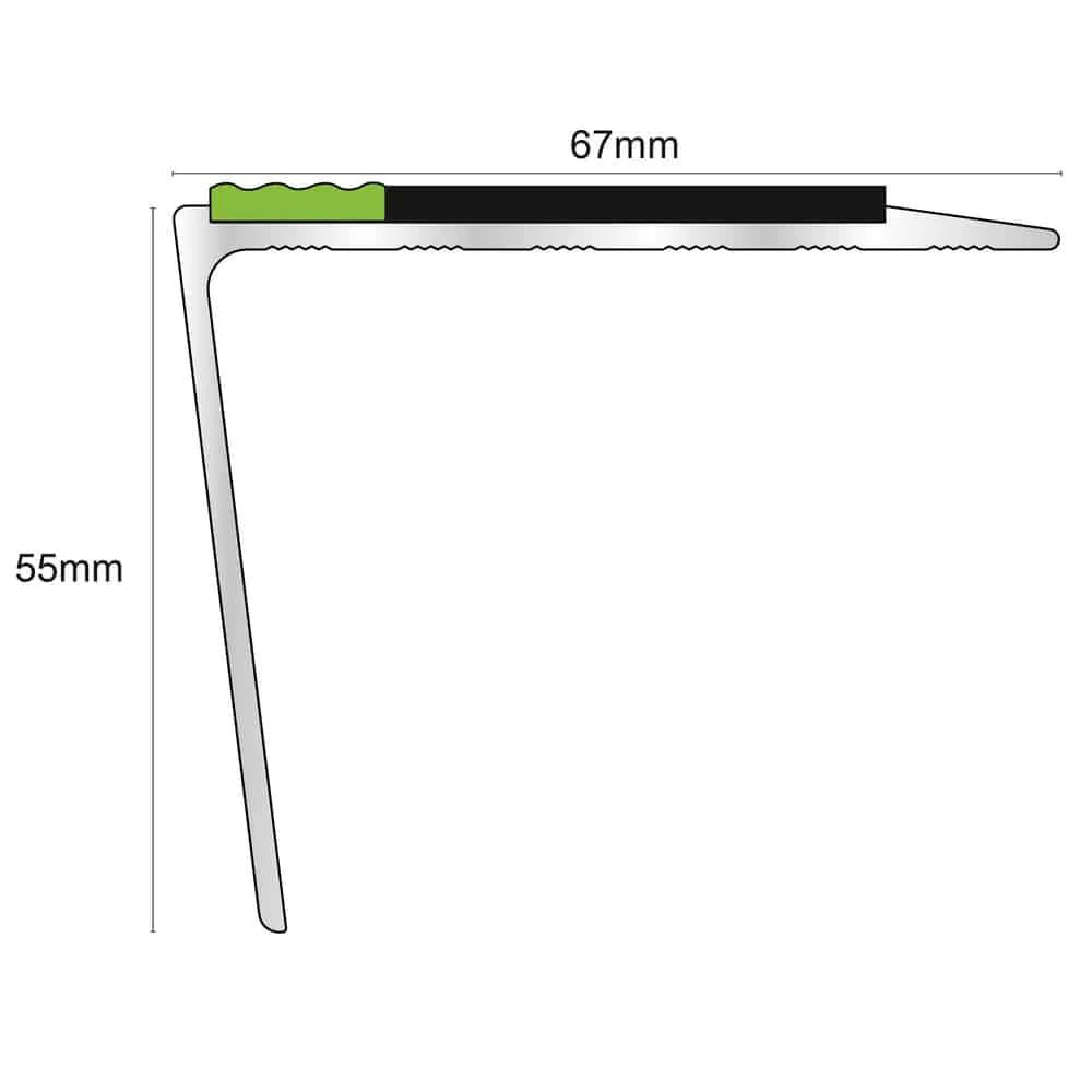 Aluminium Stair Nosing 67 × 55mm – Rakeback Profile with PVC Insert and Glow Strip