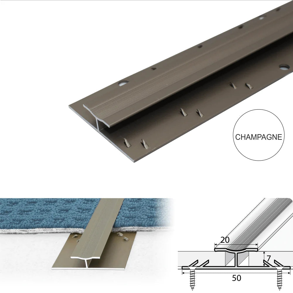 20mm Anodised Aluminium Twin Grip Carpet to Carpet Joiner – Dual Edge Cover Strip with Screws